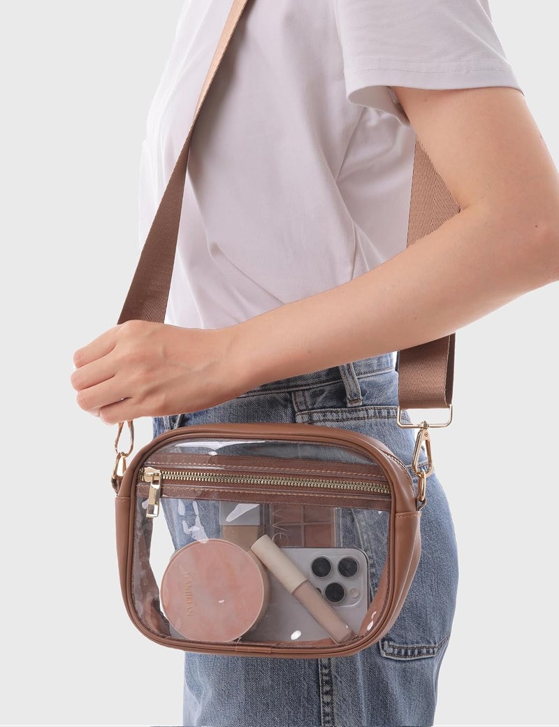 Fibrdoo Clear Bag Stadium Approved, Leather Clear Crossbody Purse Bag for Concerts Sports Events Festivals - Image 3